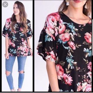 A&D Floral Ruffle Sleeve tee